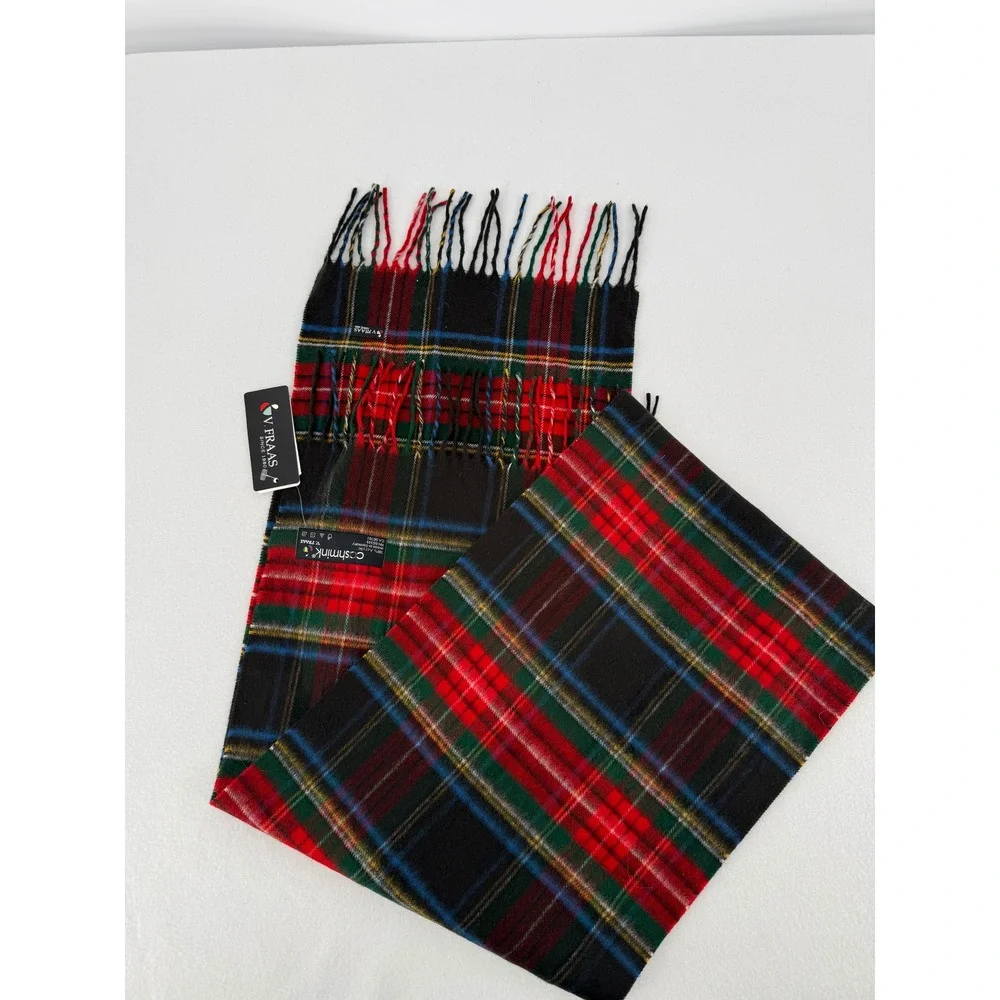 V.‎ Fraas Scarf Unisex OS Black Plaid Cashmink Acrylic Fringe Made in Germany